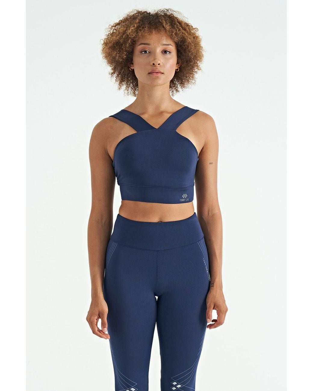 TOMMY LIFE Blue Cropped Sleeveless V-Neck Sports Top