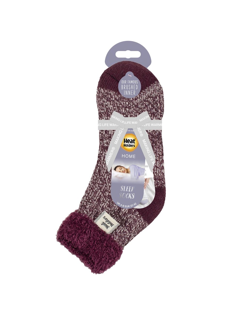 Heat Holders Purple Ladies Ribbed Cuff Thermal Bed Socks For Lounging Around