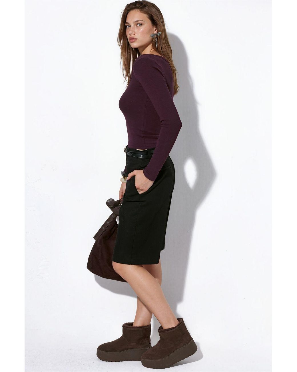 Busem Purple Ribbed Long-Sleeve Crop Top