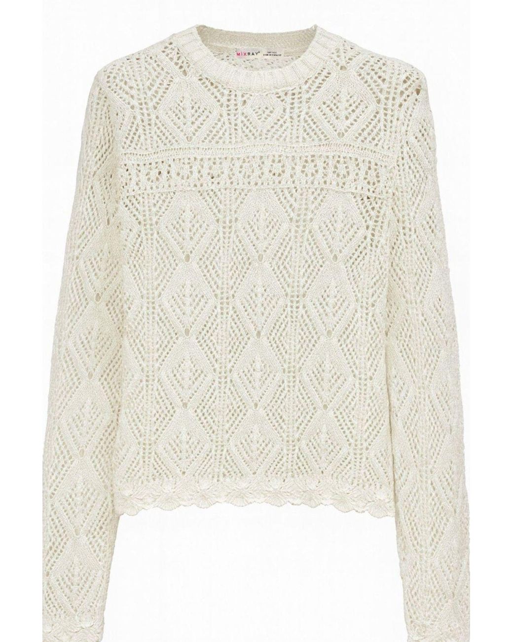 MixRay Natural Textured Knit Sweater With Crew Neck