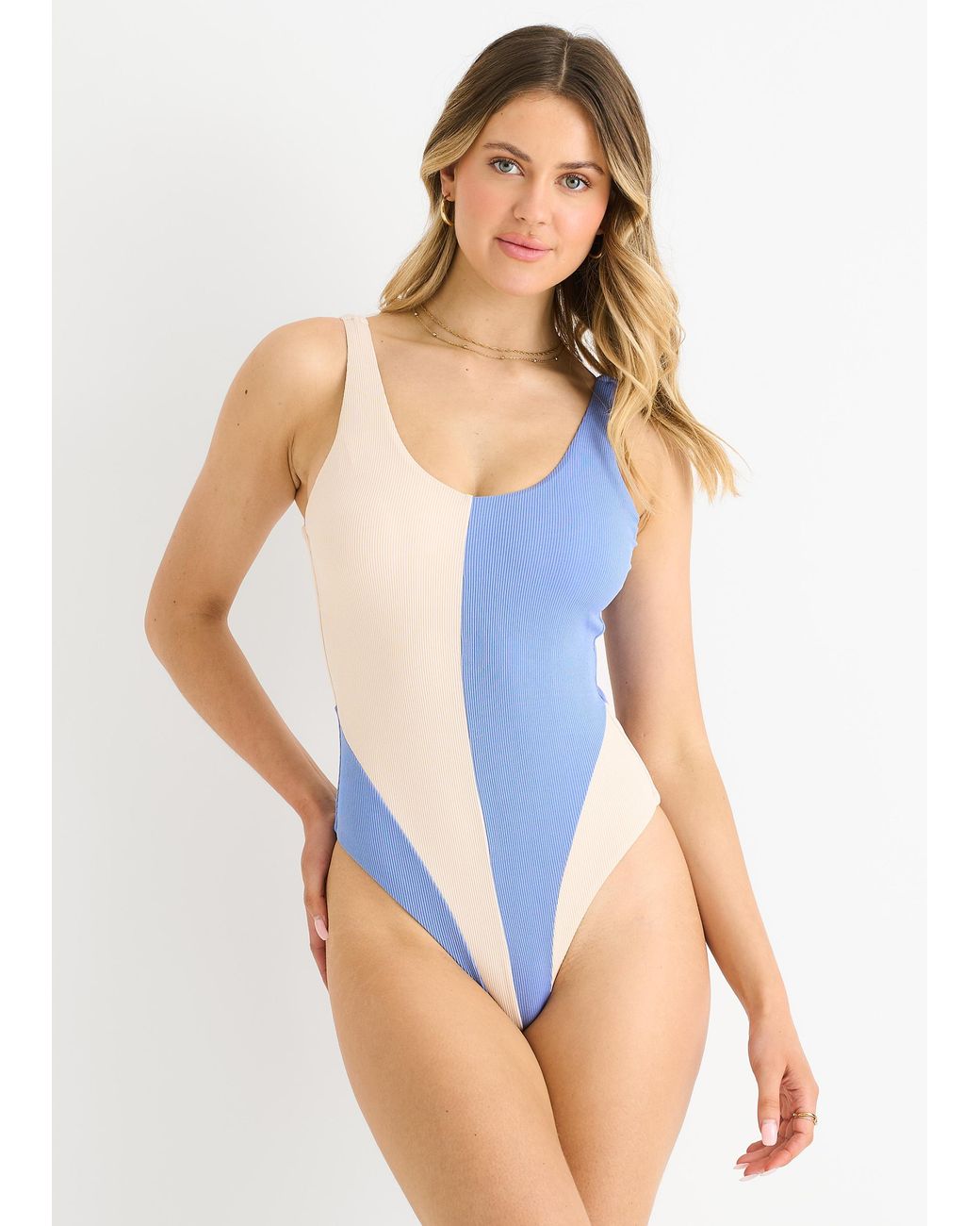 Gini London White Multi Contrast Panel Swimsuit