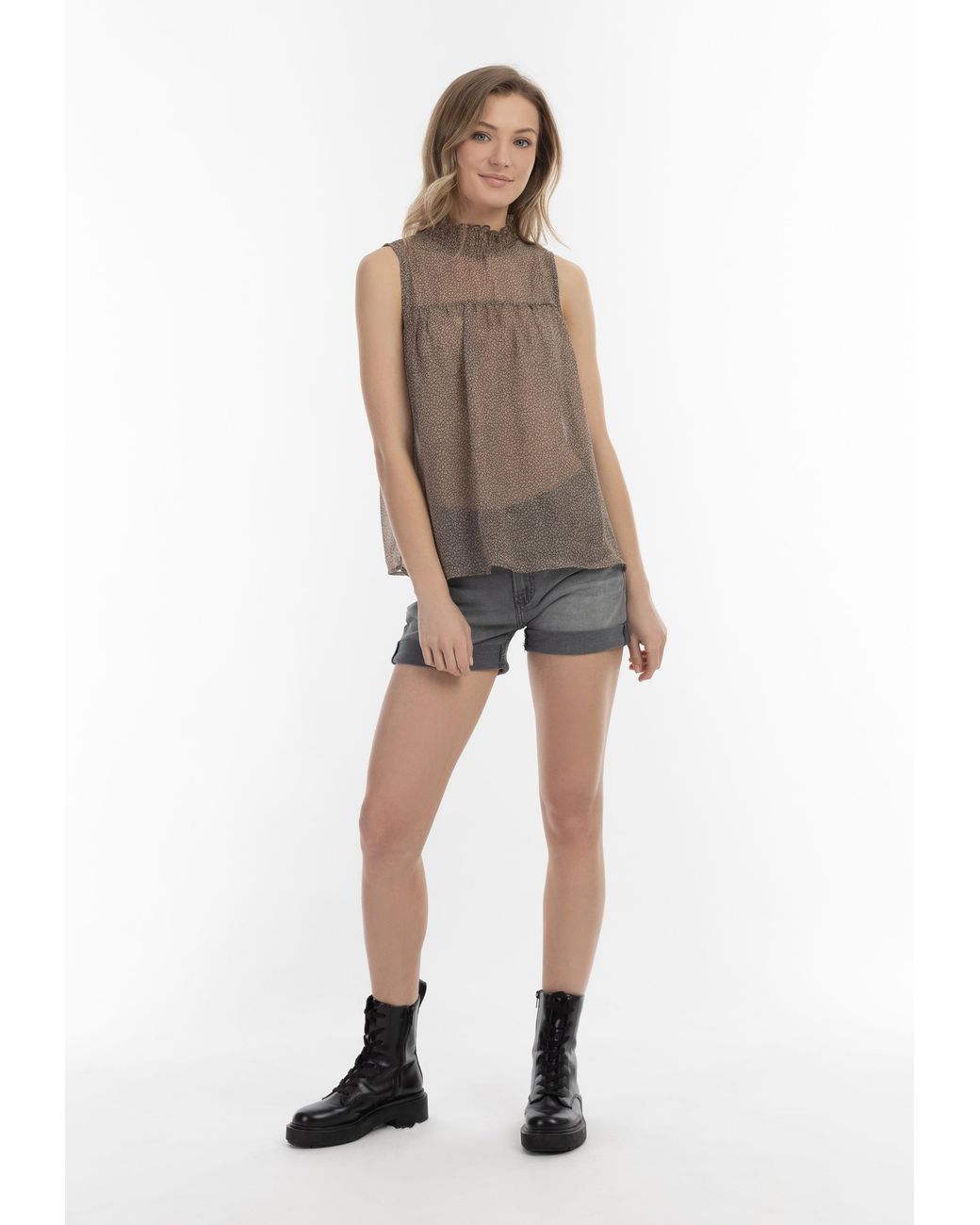Dreimaster Blouse Dames Olijf Wol Wit in het Brown