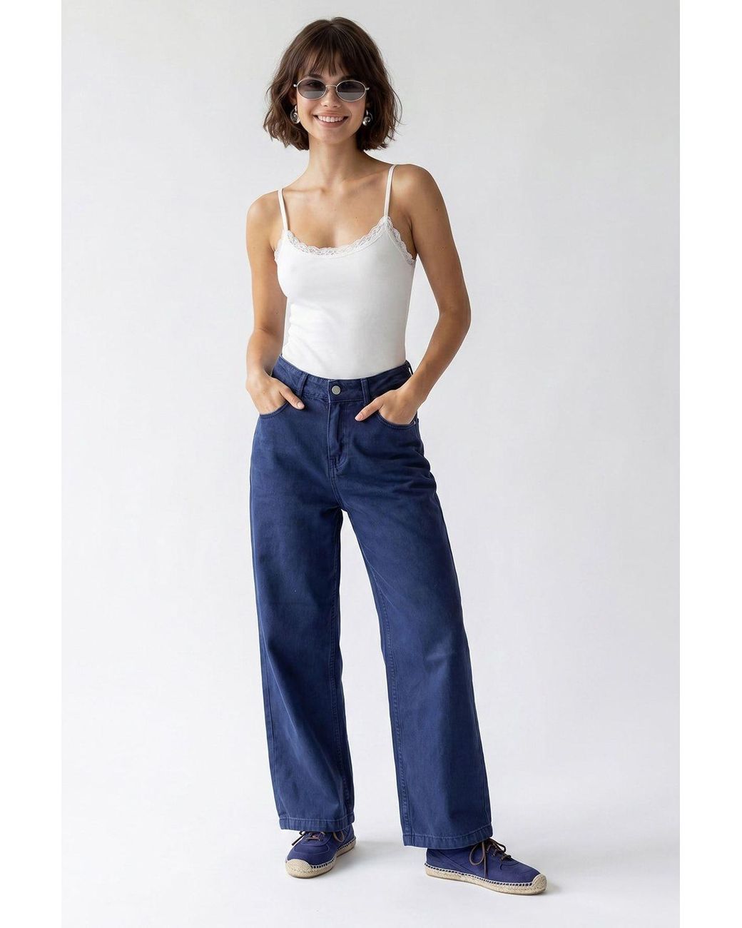 MixRay Blue High-Waist Wide-Leg Cotton Jeans