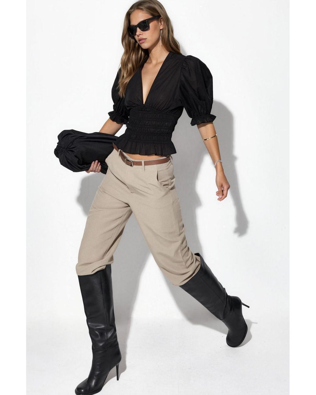 Busem Black Fitted Chiffon V-Neck Blouse