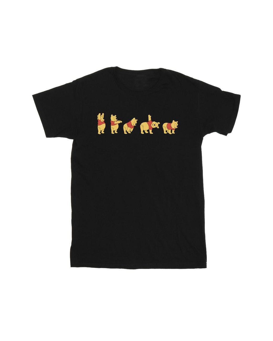 Disney Black Winnie The Pooh Stretching T-Shirt Cotton for men