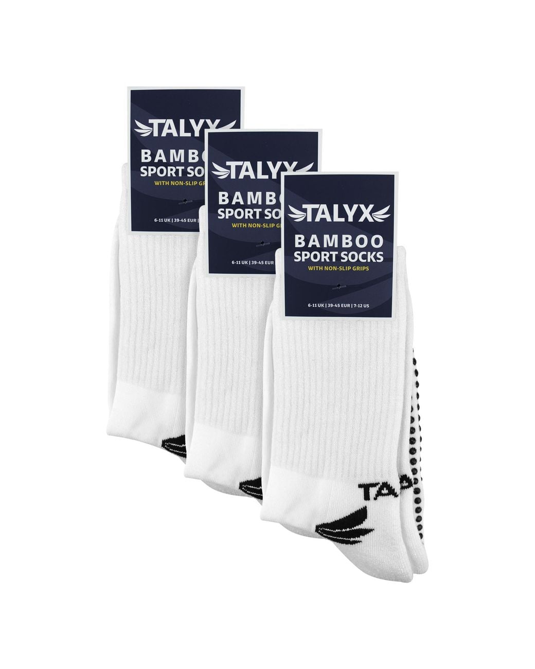 Talyx White 3 Pack Bamboo Crew Grip Socks for men