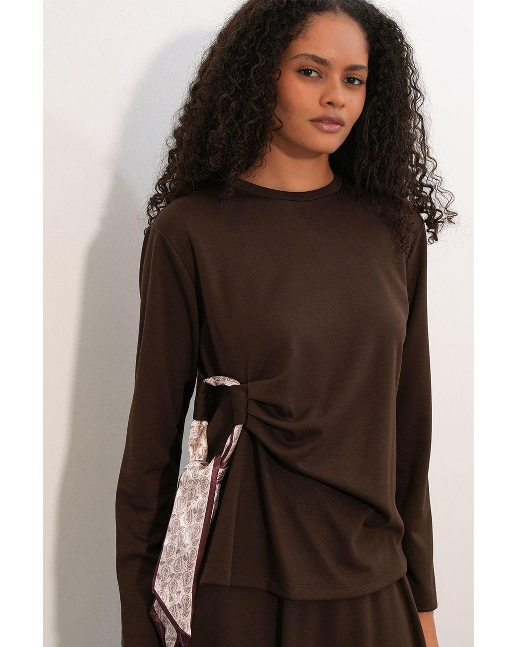 Bigdart Brown Long Sleeve Blouse And Wide-Leg Skirt Coord
