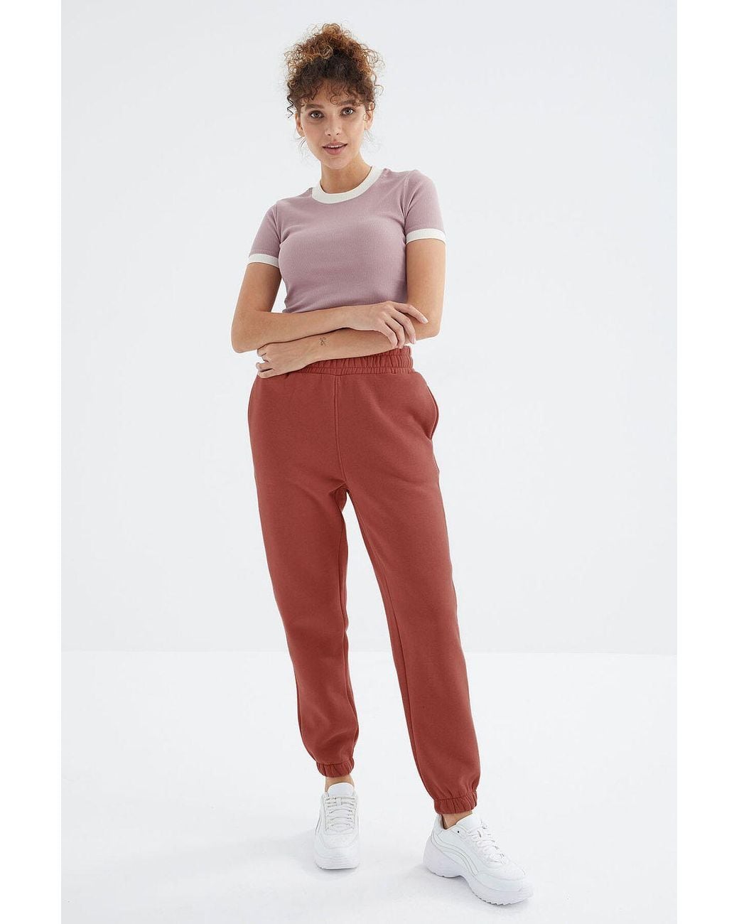 TOMMY LIFE Red High-Waist Fleece Jogger Sweatpants