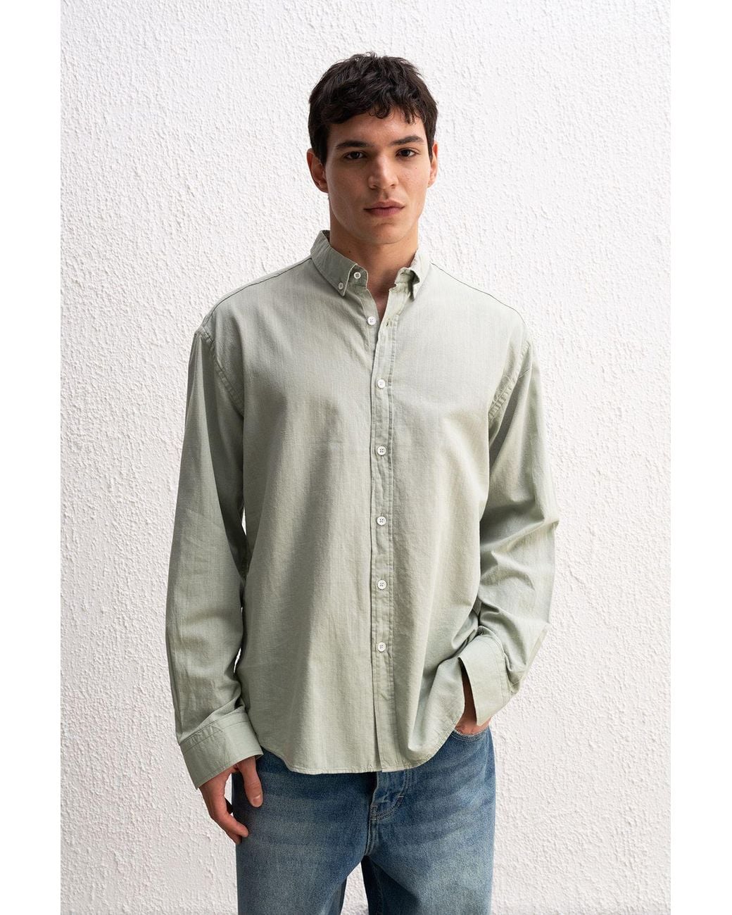 Giesto Natural Cotton Oversized Button-Up Shirt for men