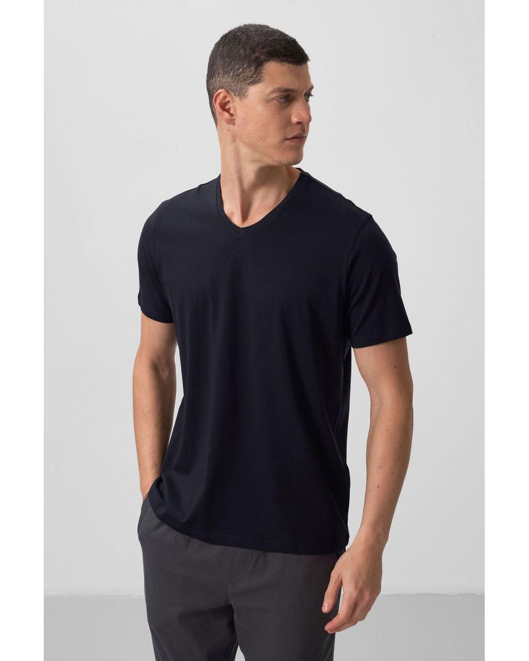 TOMMY LIFE Blue Cotton Elastane V-Neck T-Shirt for men