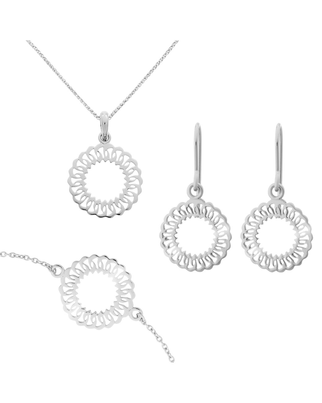 Orphelia White 'Amada' 925 Sterling Set: Bracelet + Earrings + Necklace