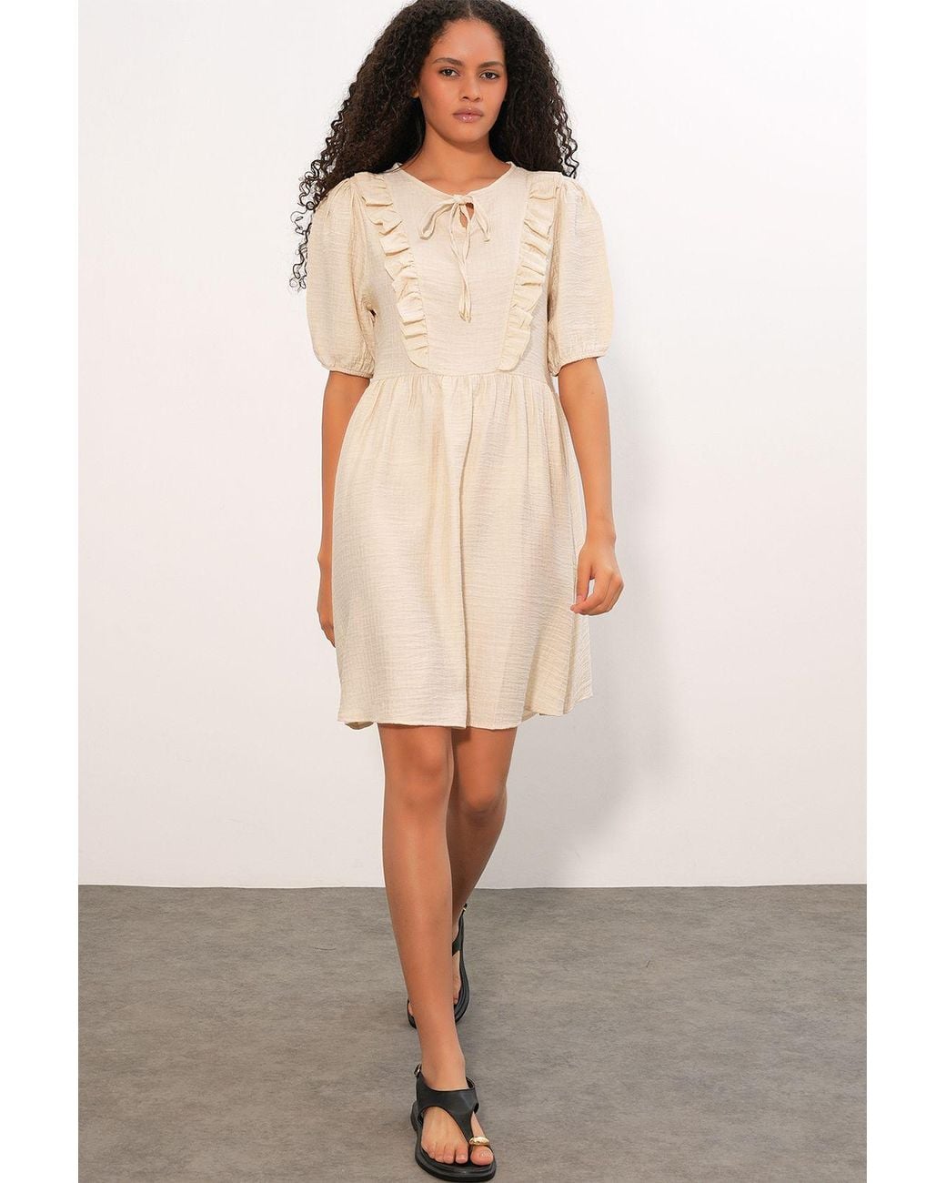 Bigdart Natural A-Line Mini Smock Dress
