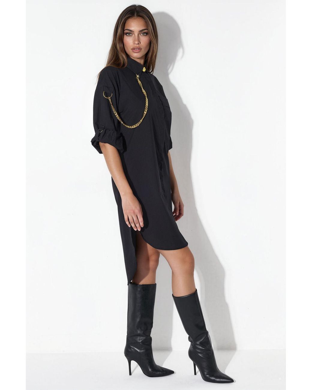 Msn-Collection Black Oversized Mini Shirt Dress