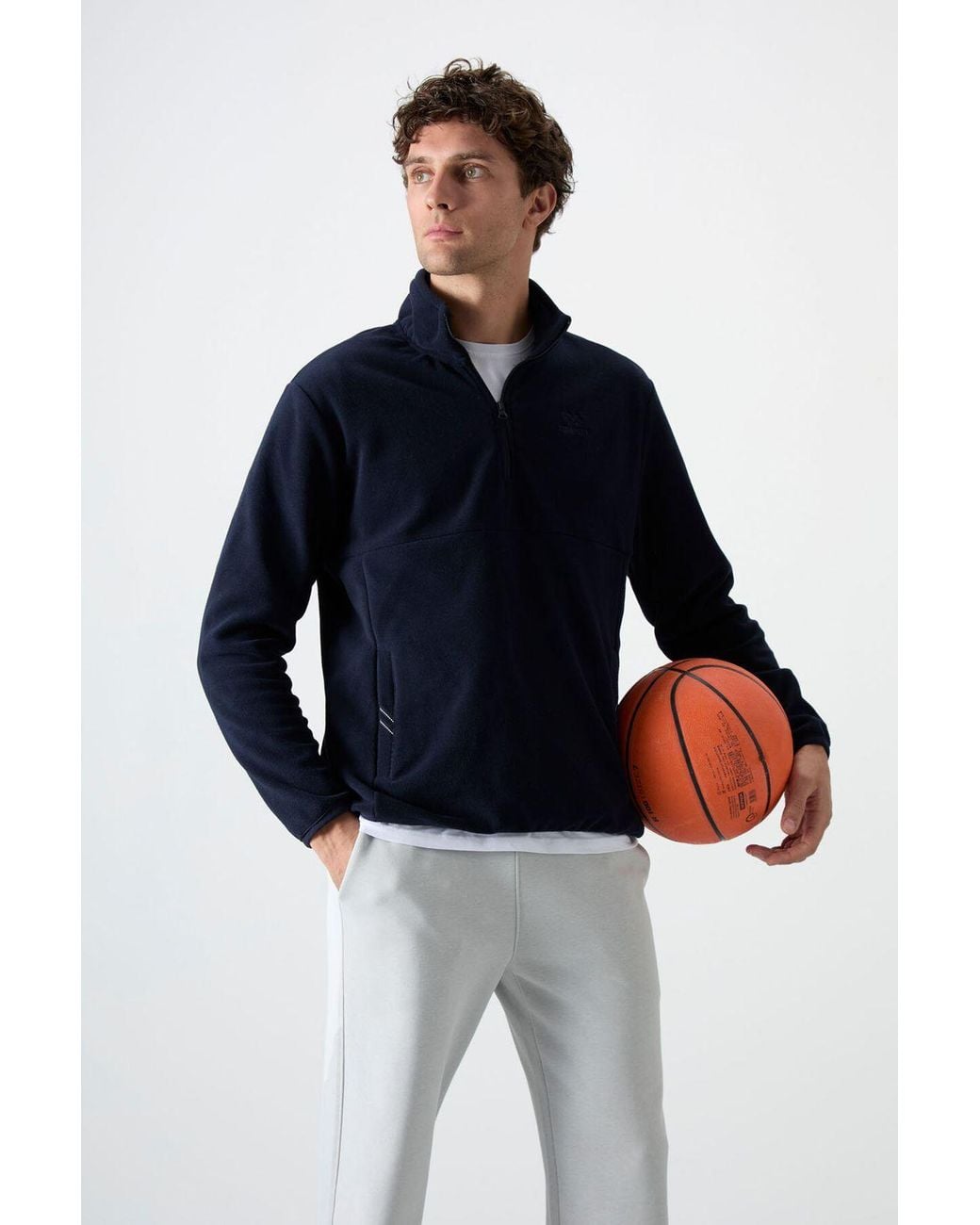 TOMMY LIFE Gray Half-Zip Plush Sweatshirt for men