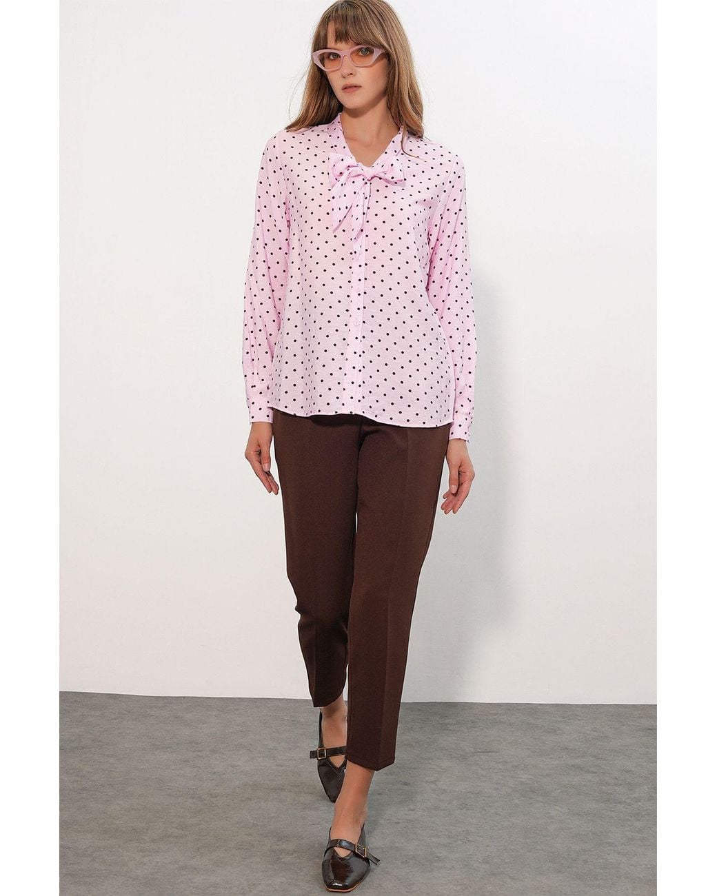 Bigdart Pink Polka Dot Poplin Shirt Blouse