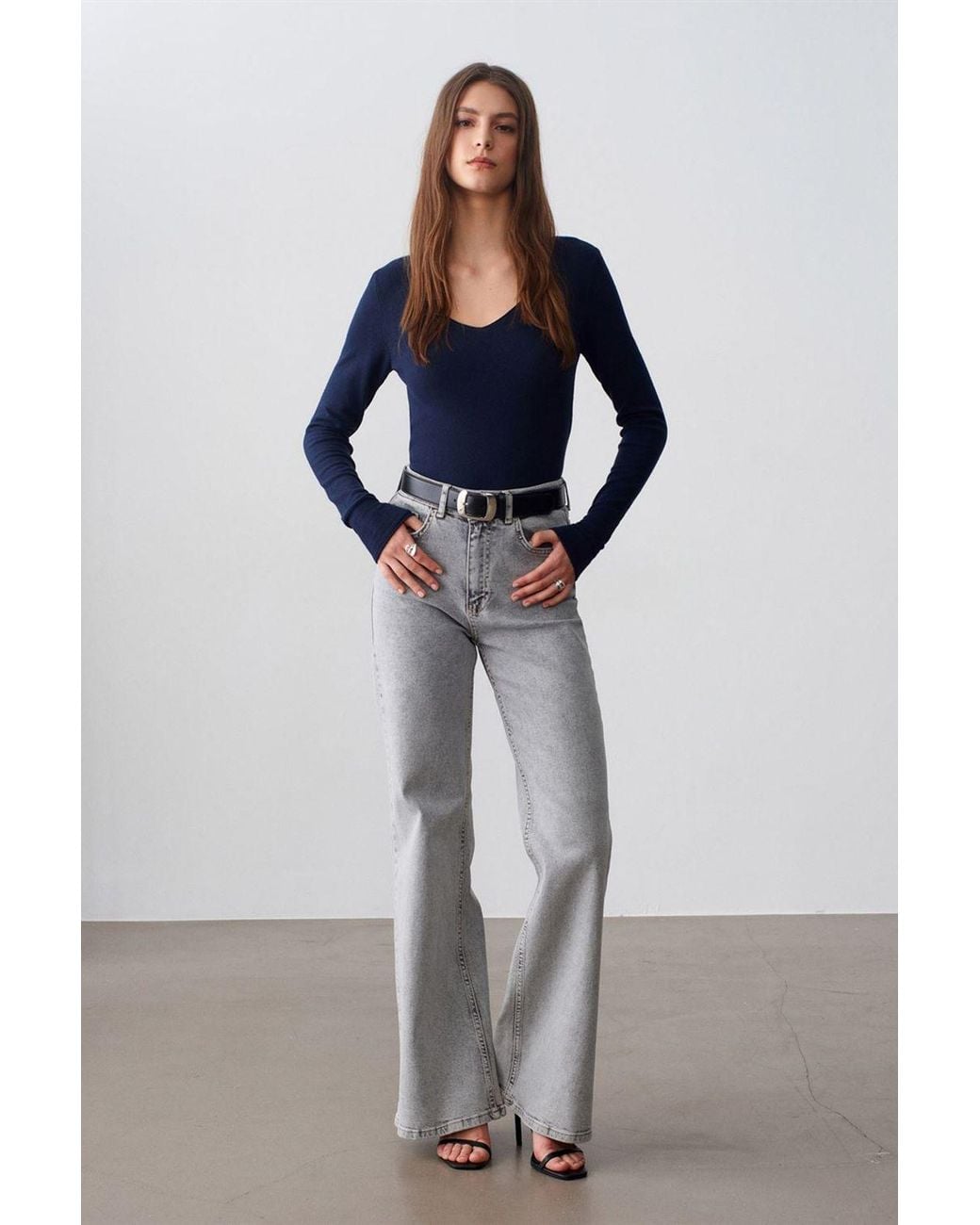 Dilvin Blue Slim Fit V-Neck Ribbed Knit Sweater