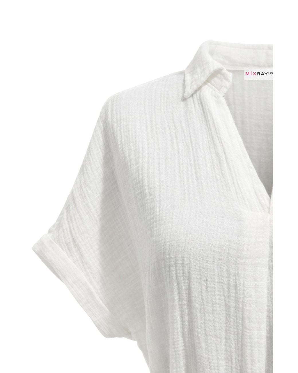 MixRay White Belted Short-Sleeve Midi Dress