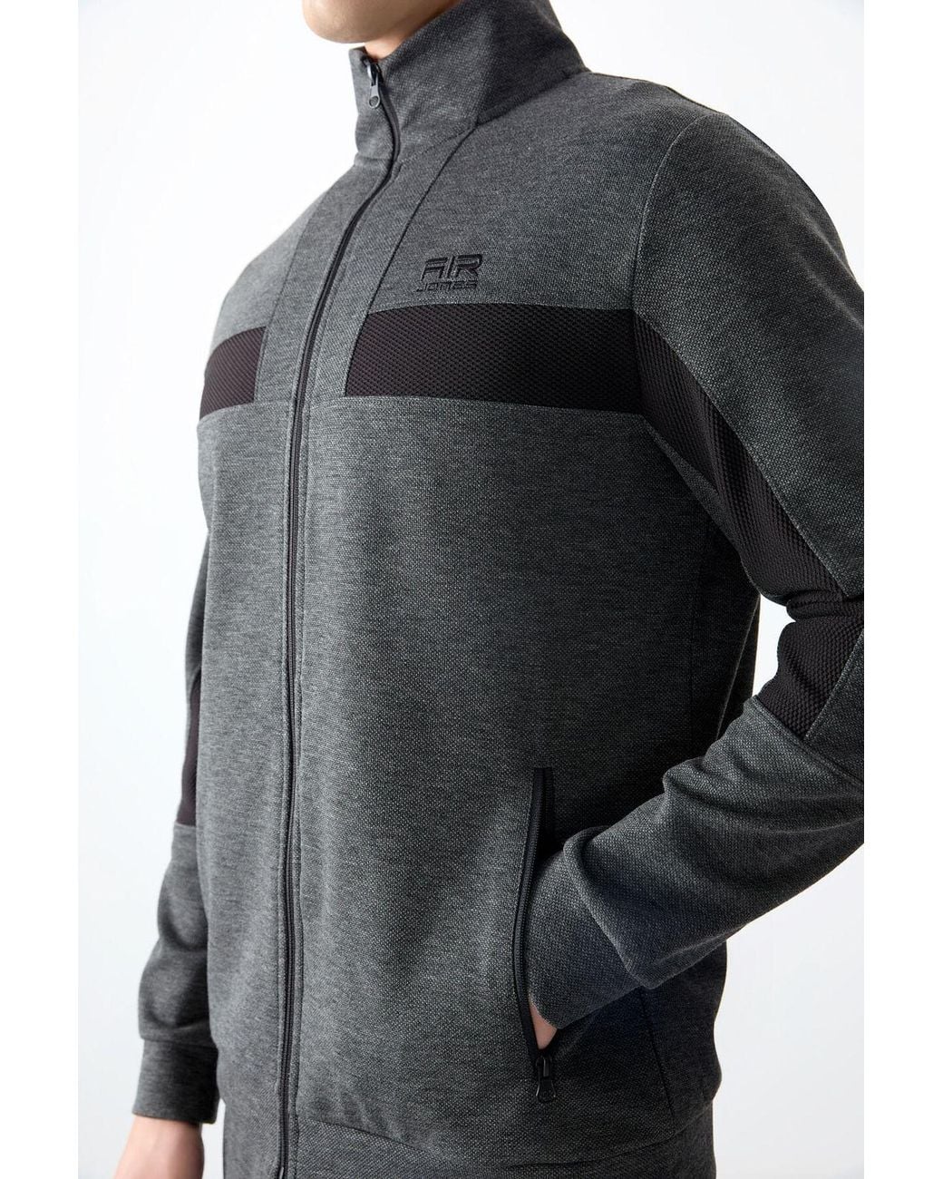 TOMMY LIFE Black Color Block Fleece Sweatshirt And Pants Set for men