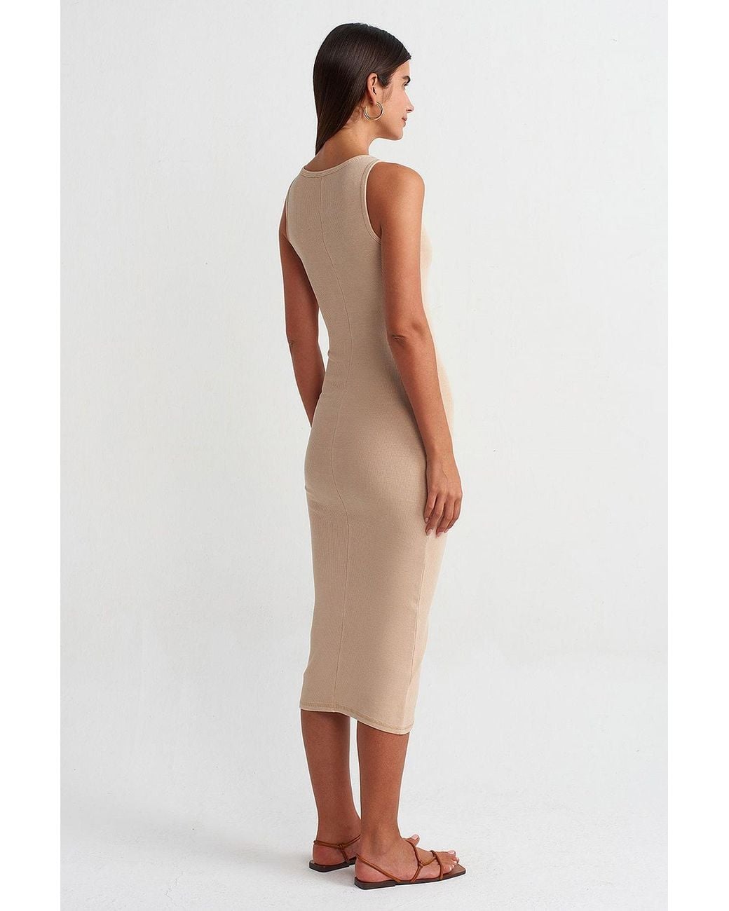 Dilvin White Sleeveless Bodycon Midi Dress