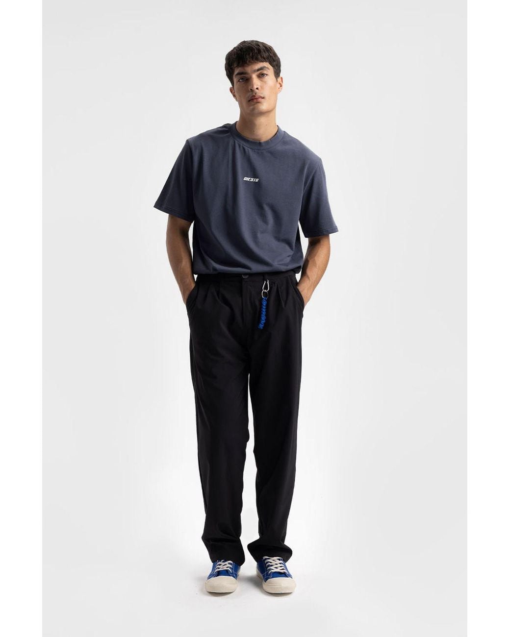 Giesto Blue Relaxed Fit Logo Print Crew Neck T-Shirt for men