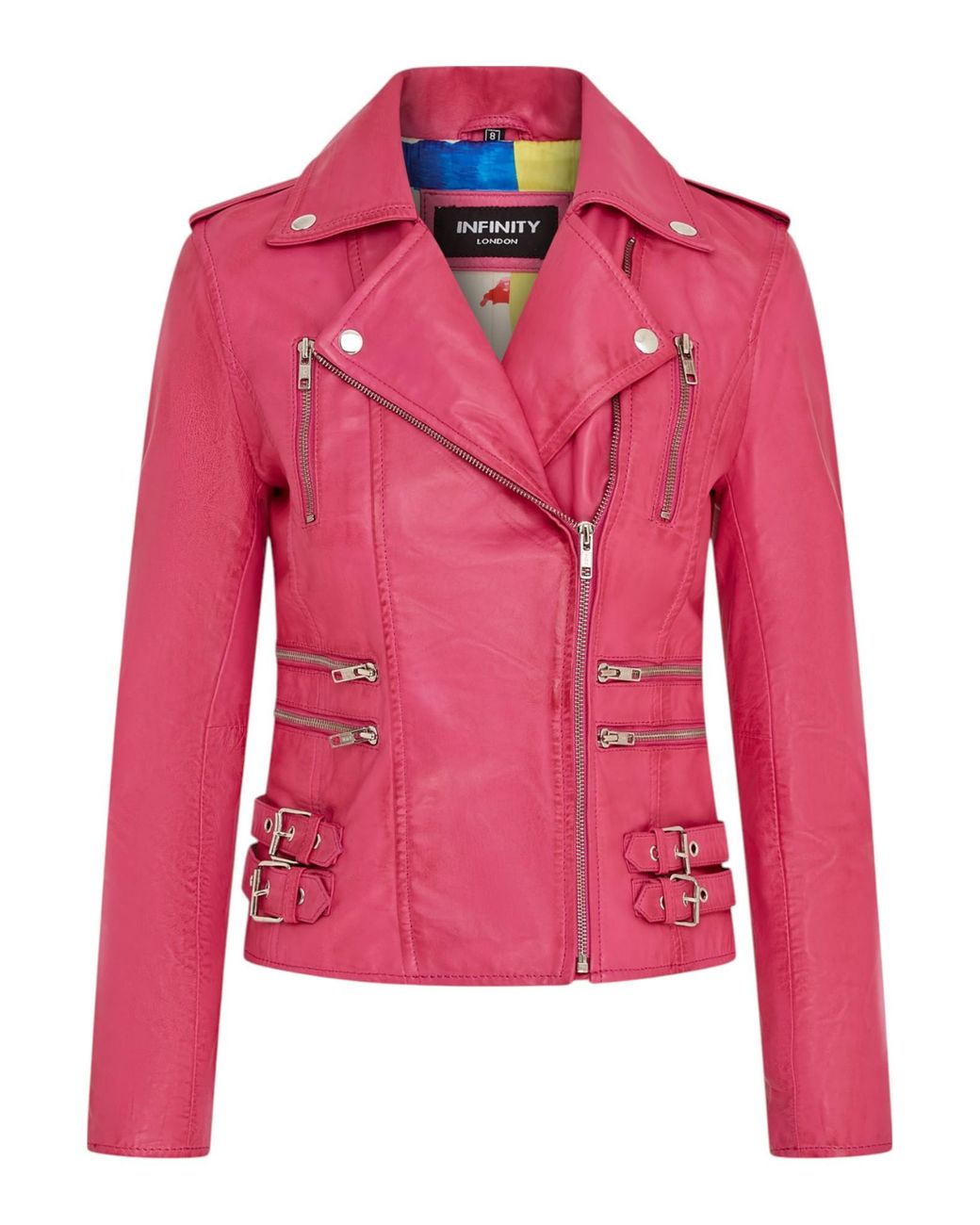 Infinity Leather Pink Brando Biker Jacket-Loddon Lamb Leather