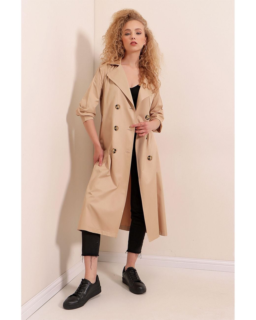 Bigdart Natural Double Breasted Long Trench Coat