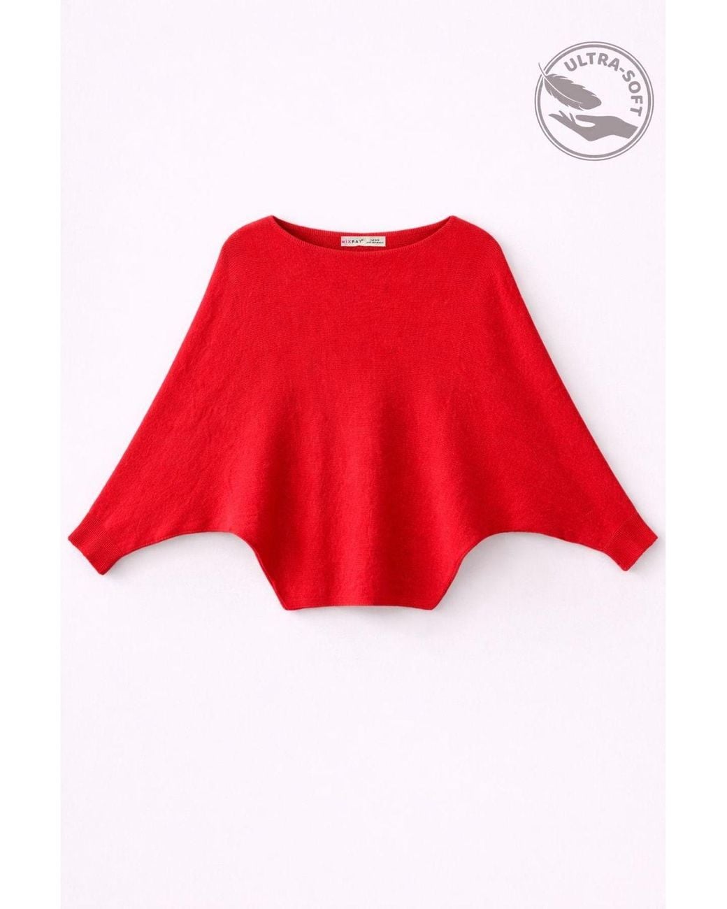MixRay Red Oversized Boat Neck Ribbed Knit Sweater