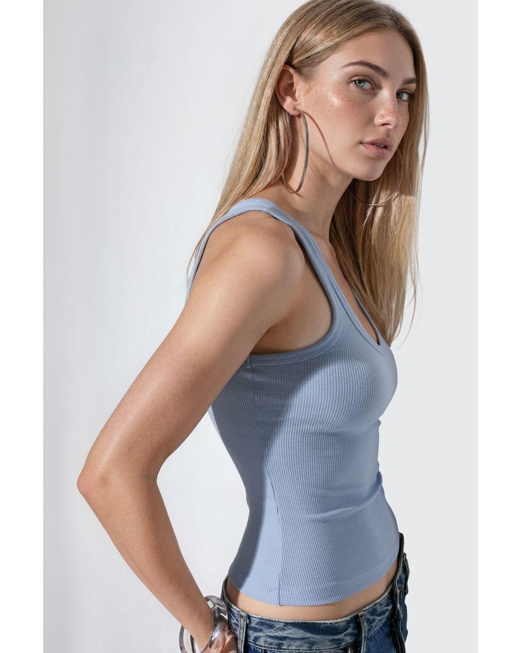 Busem Blue V-Neck Ribbed Tank Top