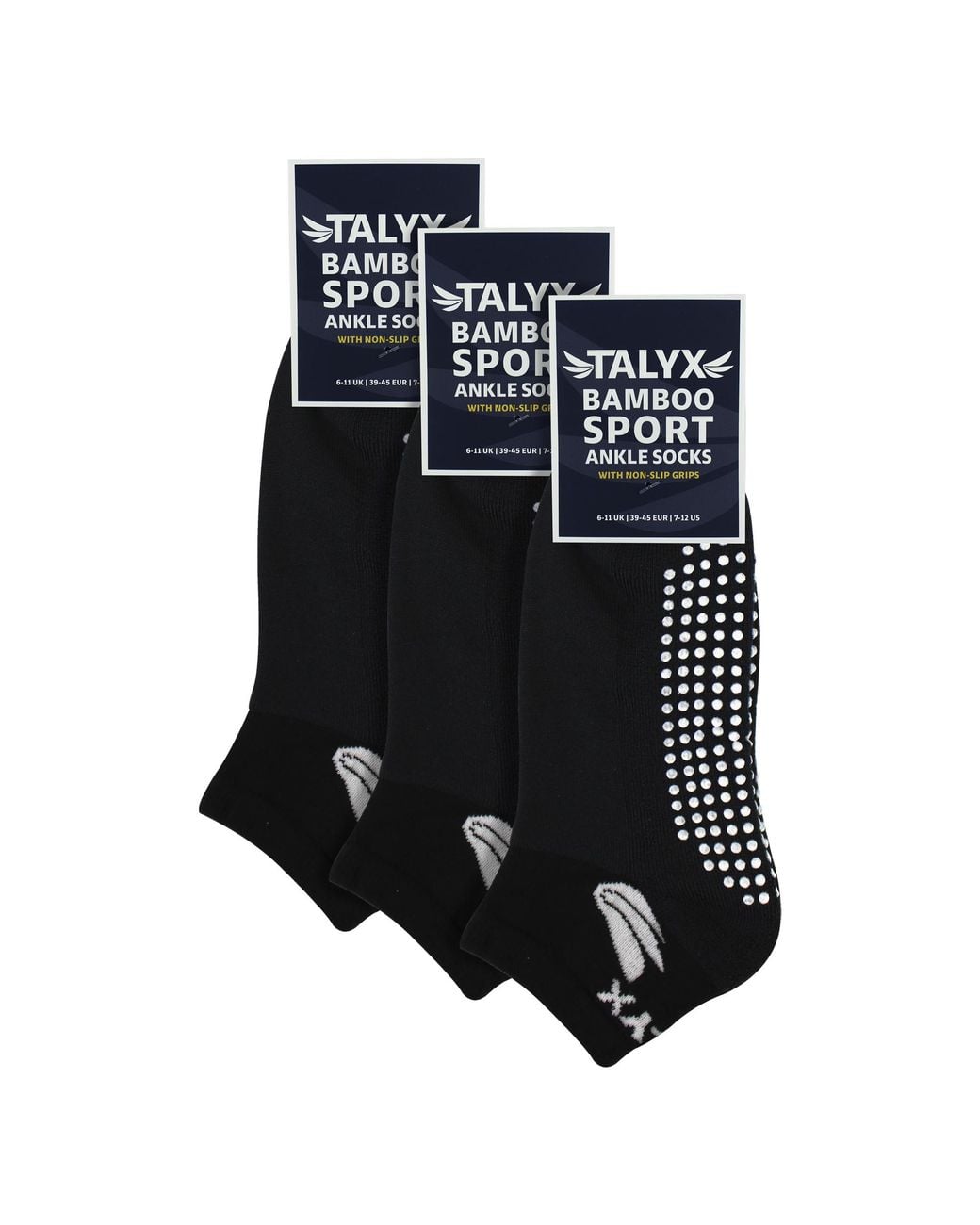 Talyx Black 3 Pack Bamboo Ankle Grip Socks for men