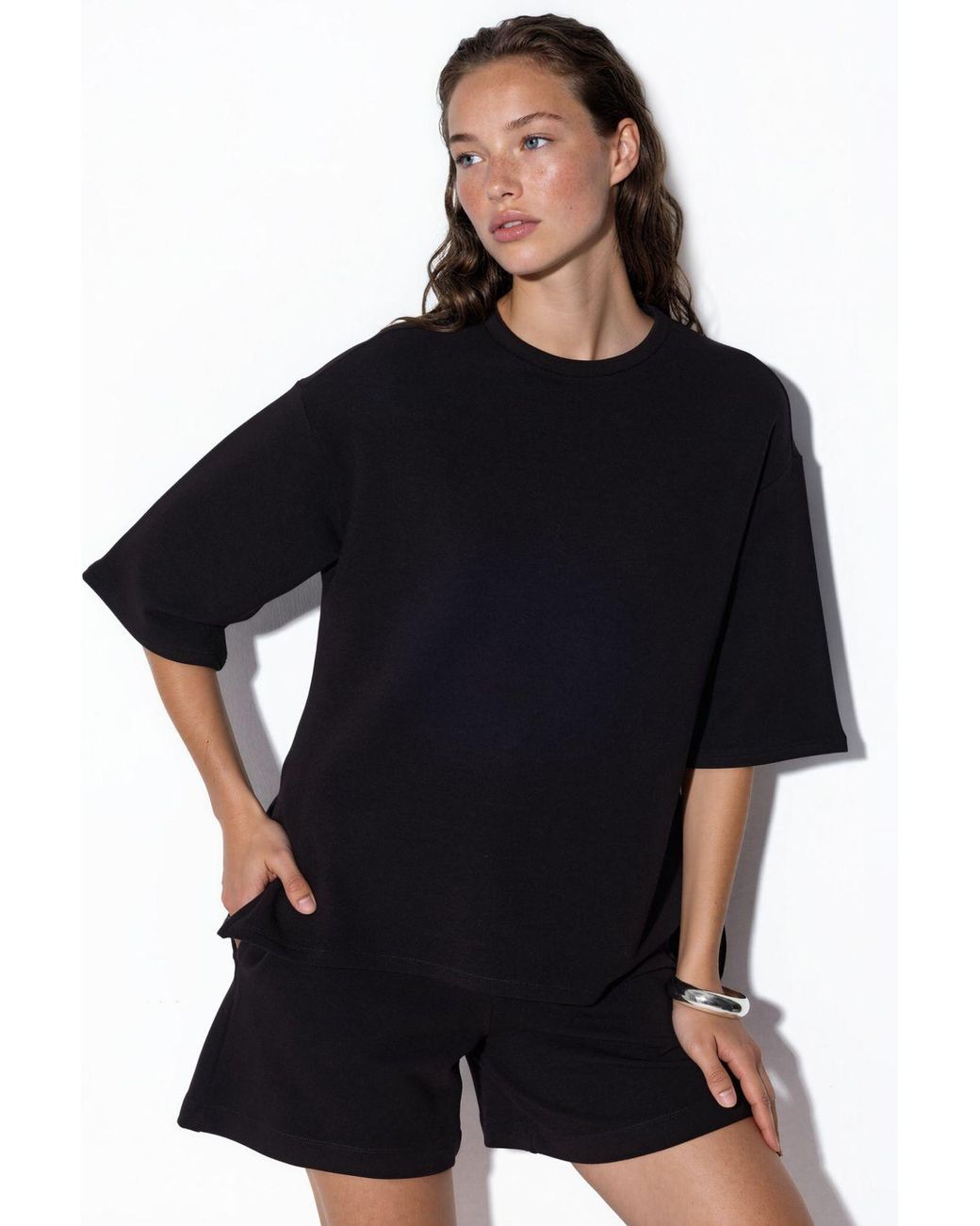 Busem Black Loose-Fit Crew Neck T-Shirt