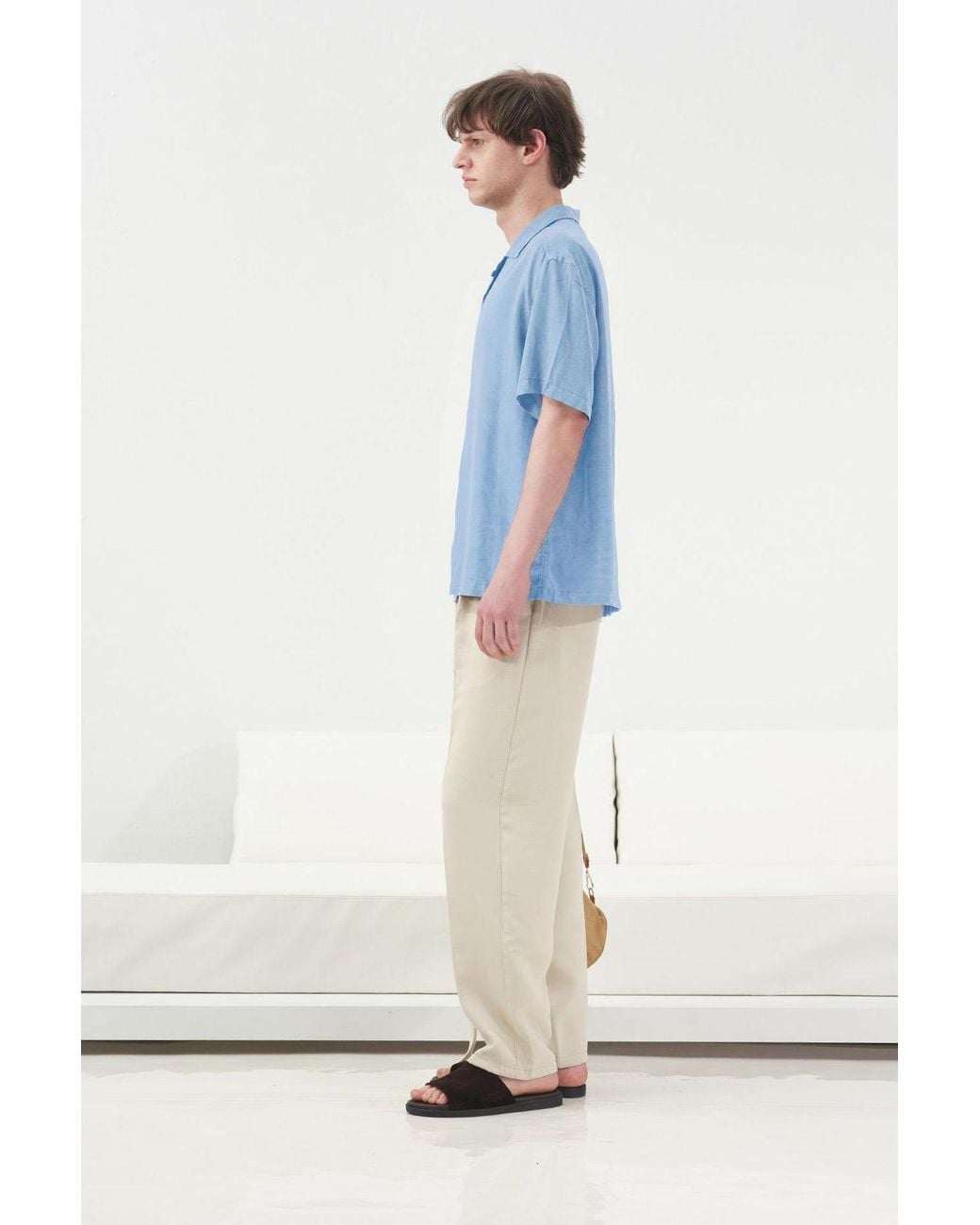 Giesto Blue Casual Short Sleeve Linen Blend Shirt for men