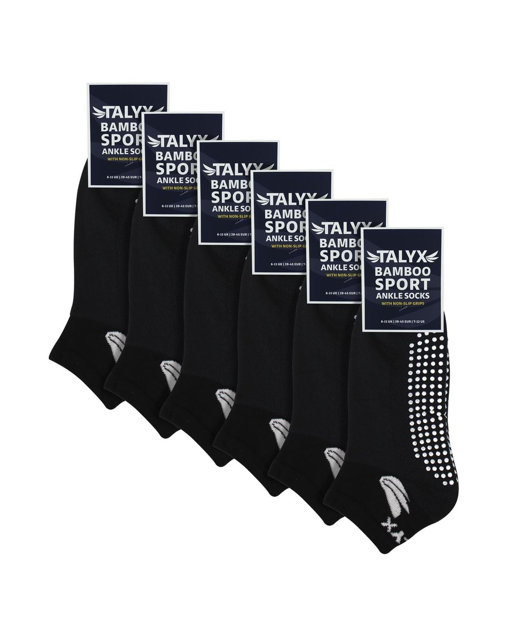 Talyx Black 6 Pack Bamboo Ankle Grip Socks for men