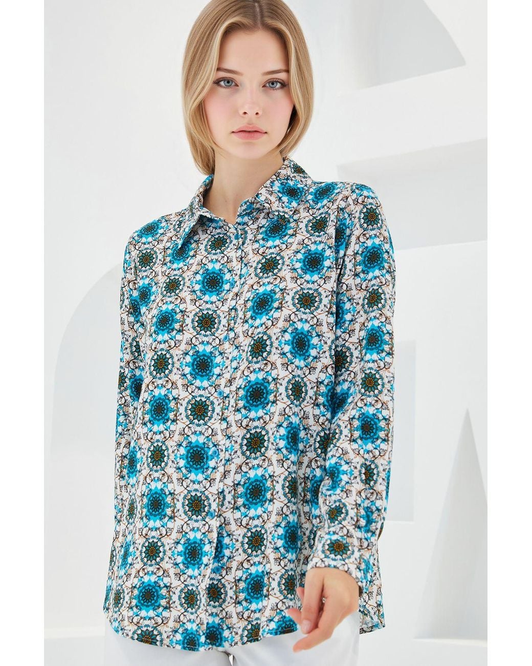Bigdart Blue Patterned Long Sleeve Shirt