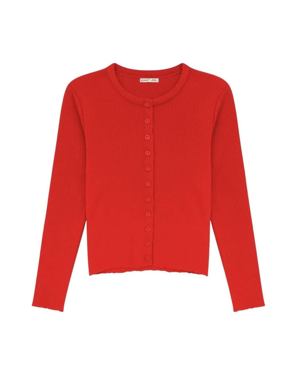 MixRay Red Buttoned Slim Fit Ribbed Knit Cardigan