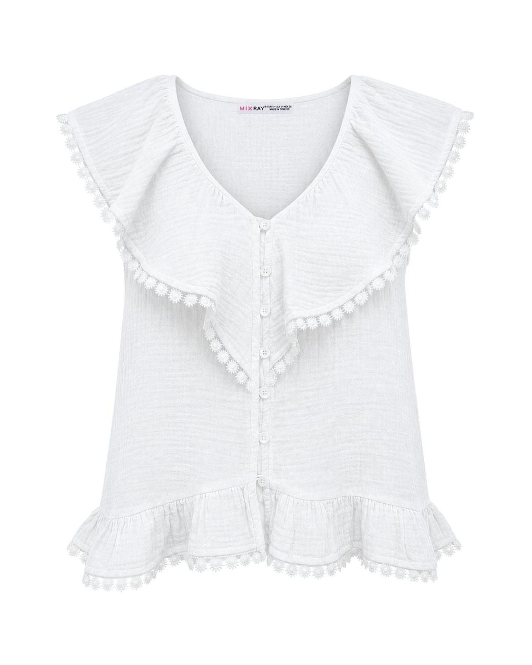 MixRay White Cotton V-Neck Sleeveless Blouse