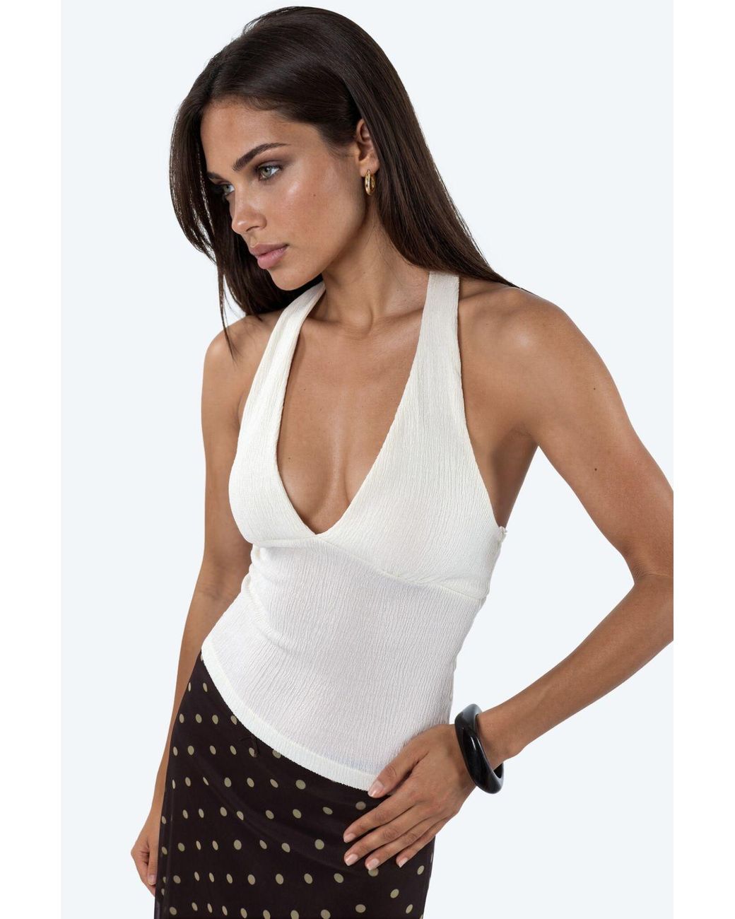 Busem White Fitted Halter Crop Blouse With Cut-Out Detail