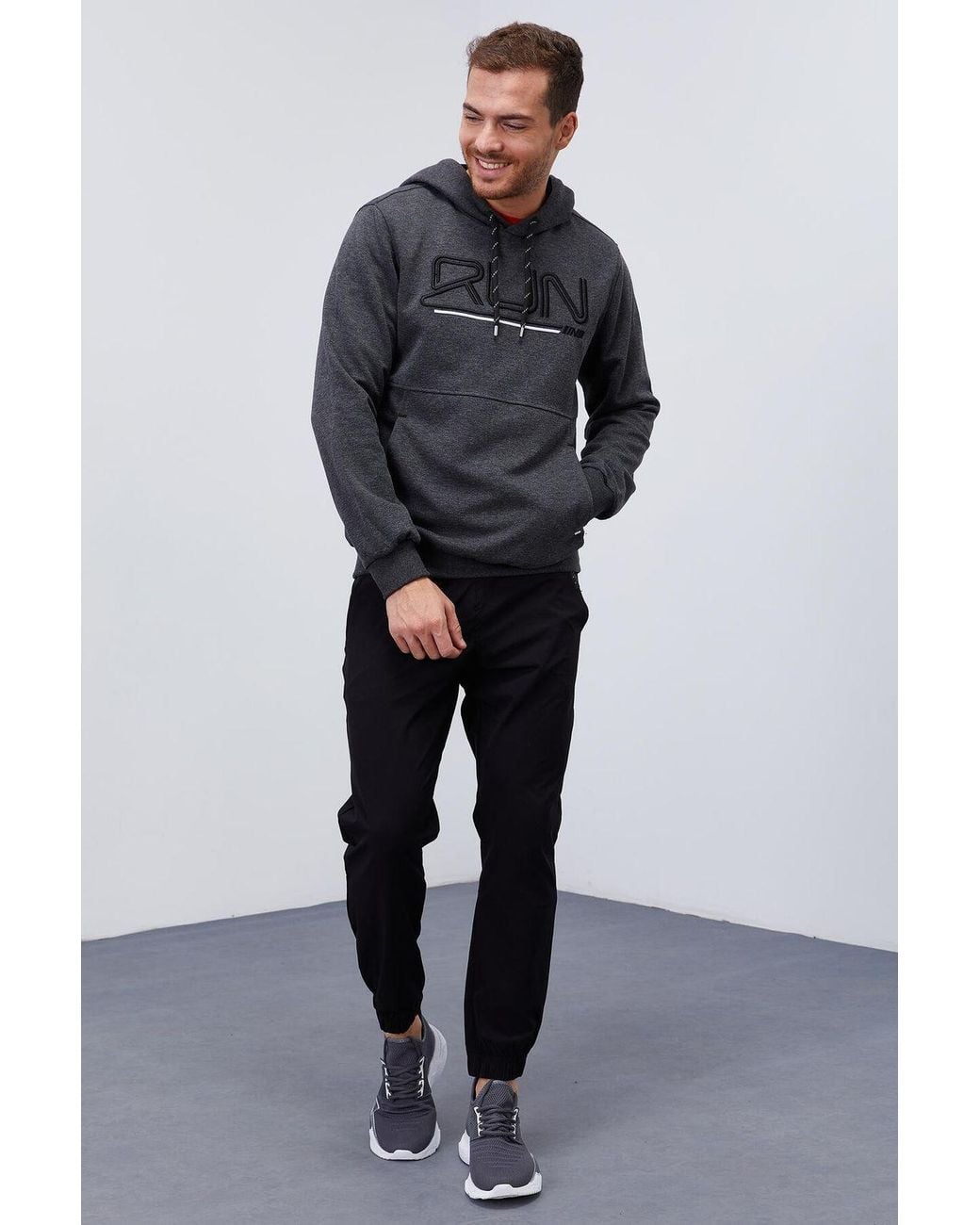TOMMY LIFE Gray Logo Printed Hooded Sweatshirt for men