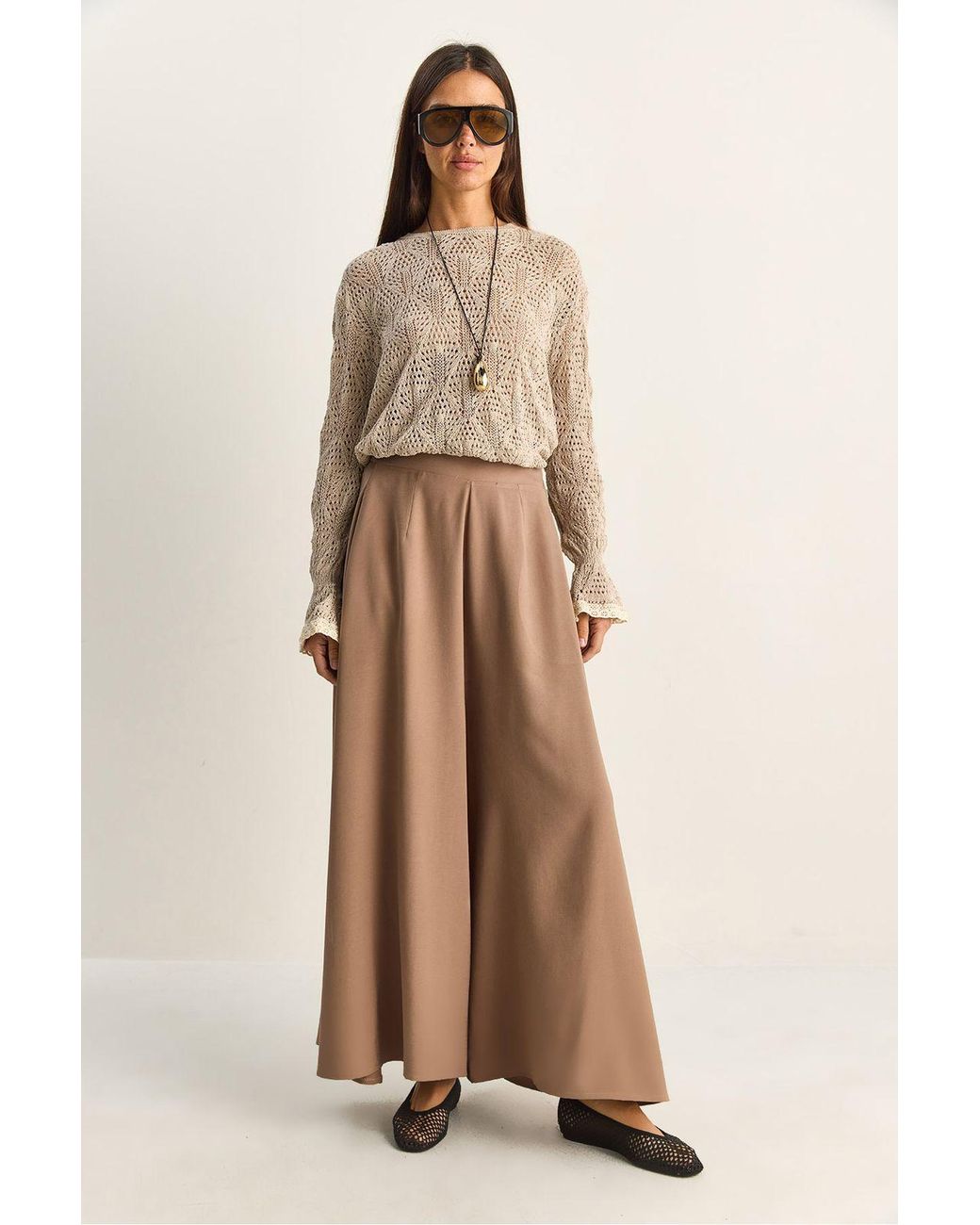 Bianco Lucci Natural High Waist Wide Leg Trousers