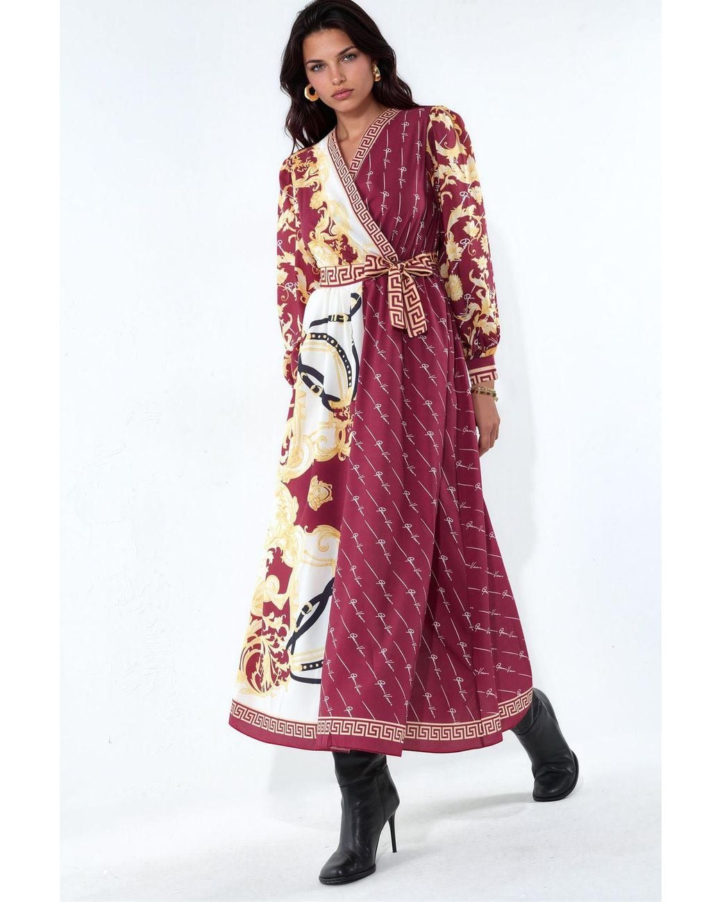 Msn-Collection Red Printed Belted Maxi Dress