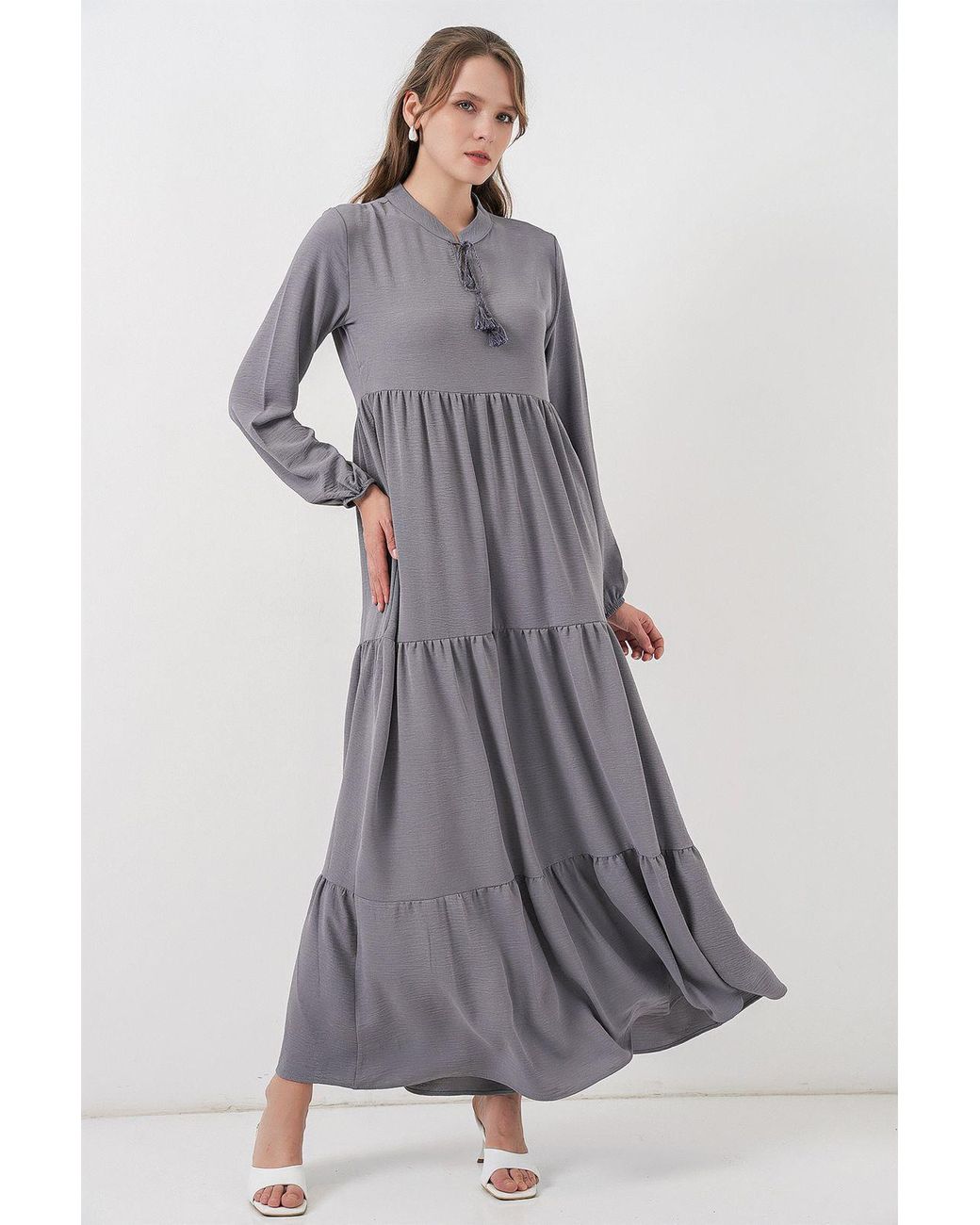 Bigdart Gray Maxi Dress With Bow Detail