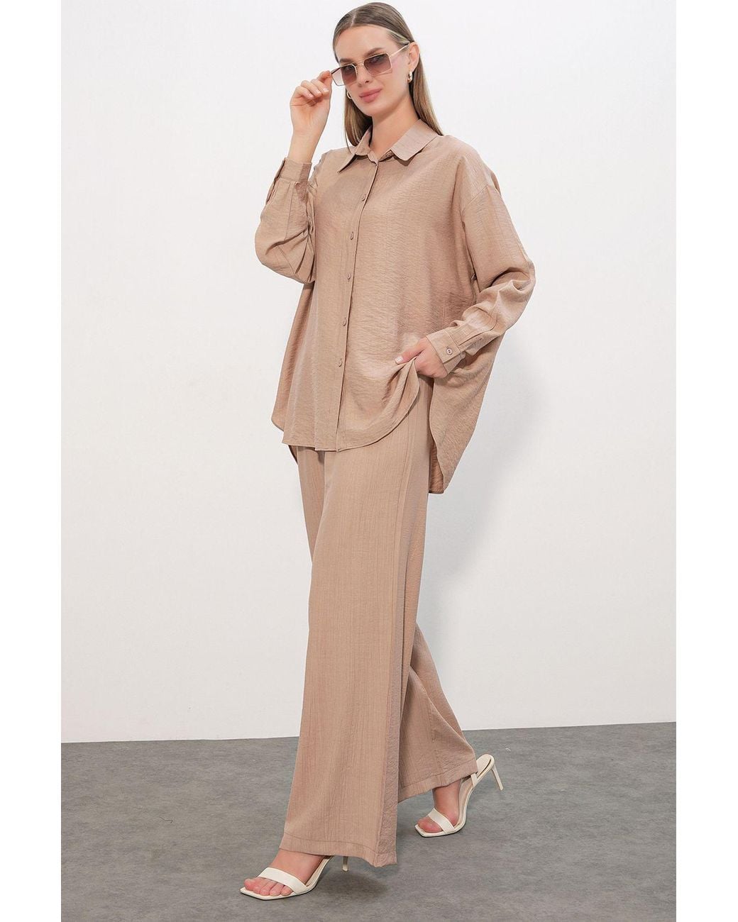 Bigdart Natural Textured Button-Up Long Sleeve Shirt