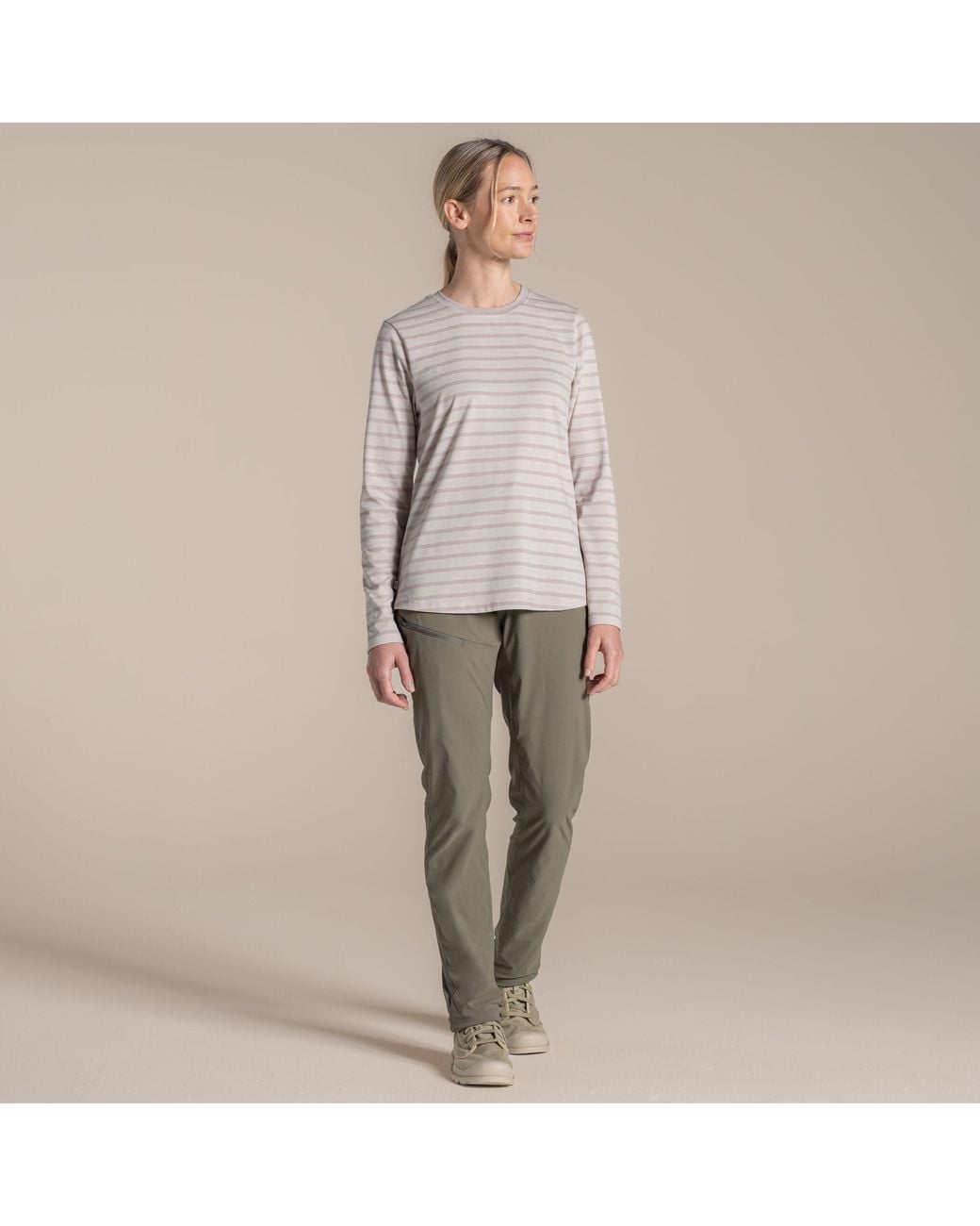 Craghoppers Gray Ladies Akona Striped Nosilife Long-Sleeved T-Shirt (Oyster)