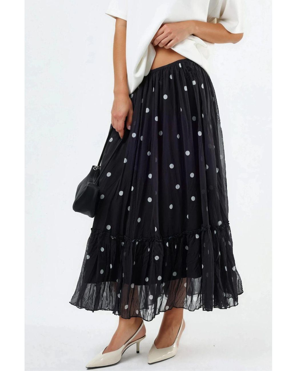 Busem Black High Waist Polka Dot Maxi Skirt With Frills