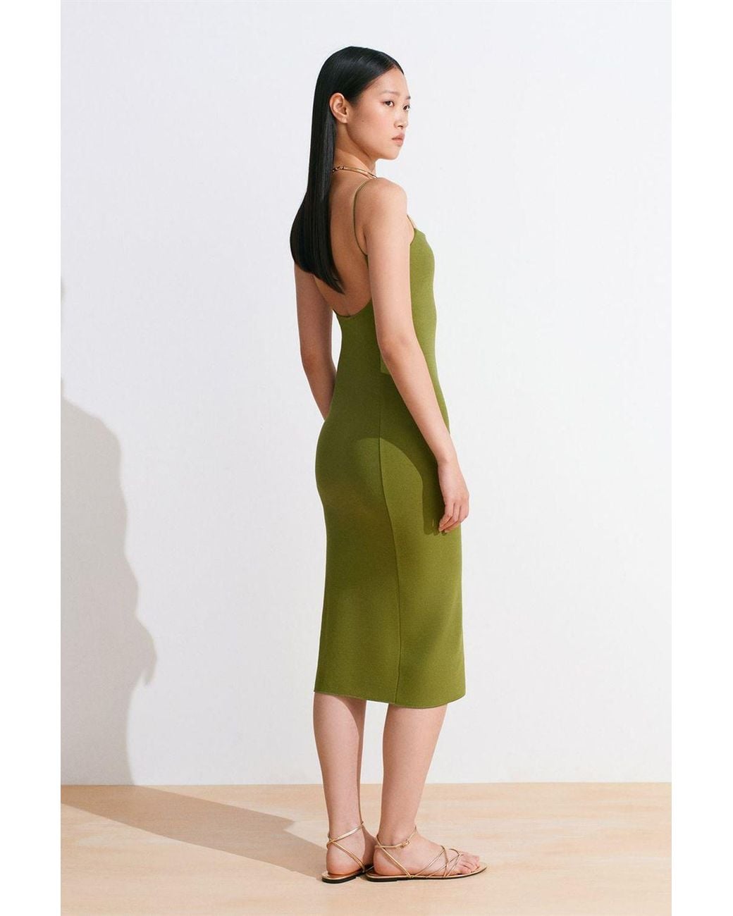 Dilvin Green Sleeveless Bodycon Midi Dress With Cut-Out Detail