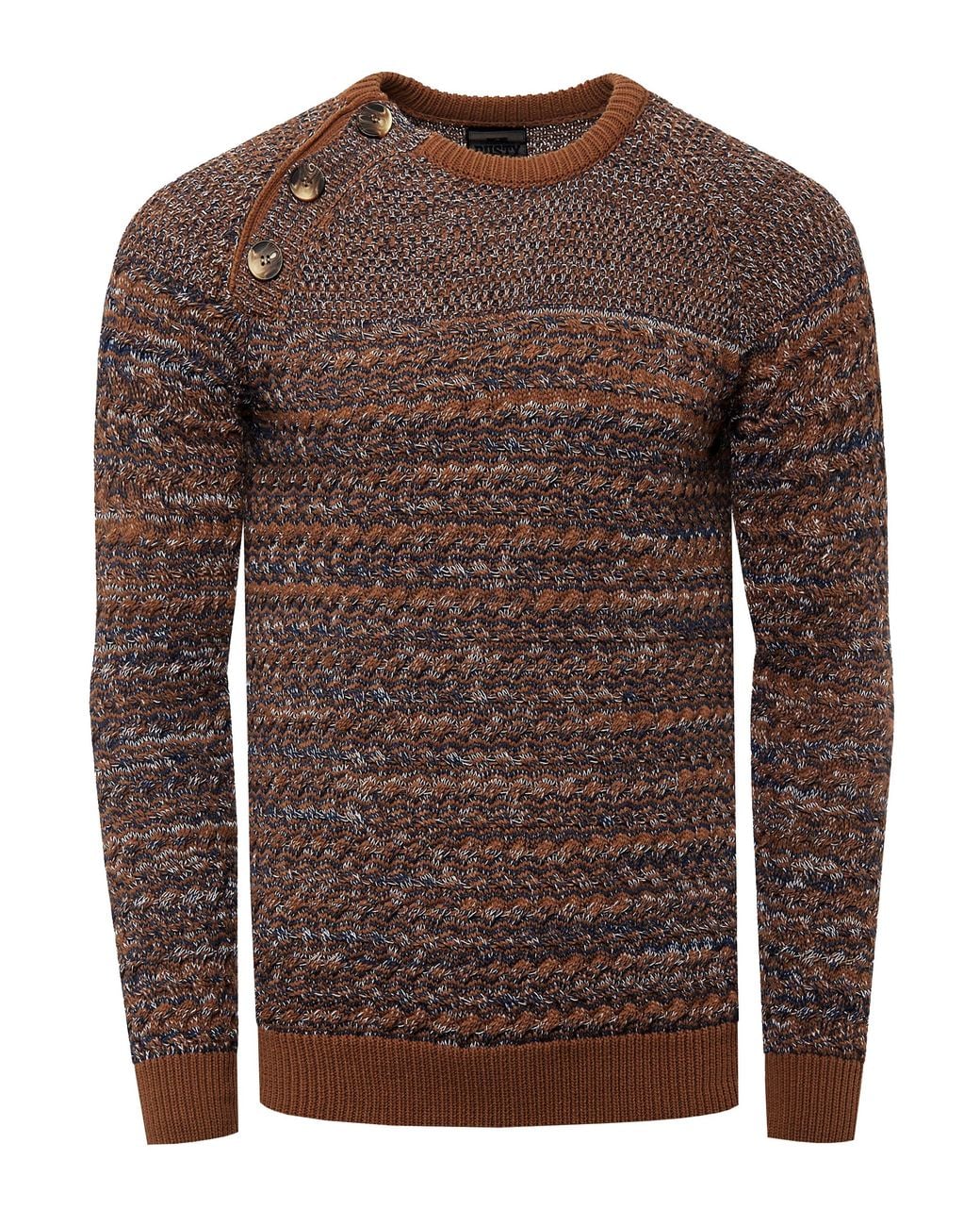 Rusty Neal Side Button-Placket Rundhals-Pullover in Brown für Herren