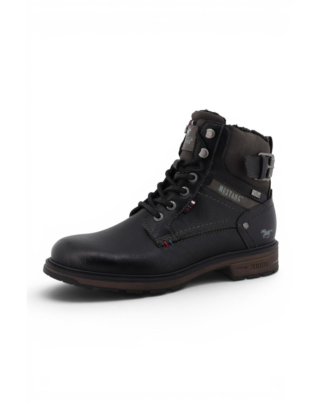 Mustang Black Faux Leather Winter Lace-Up Ankle Boots for men