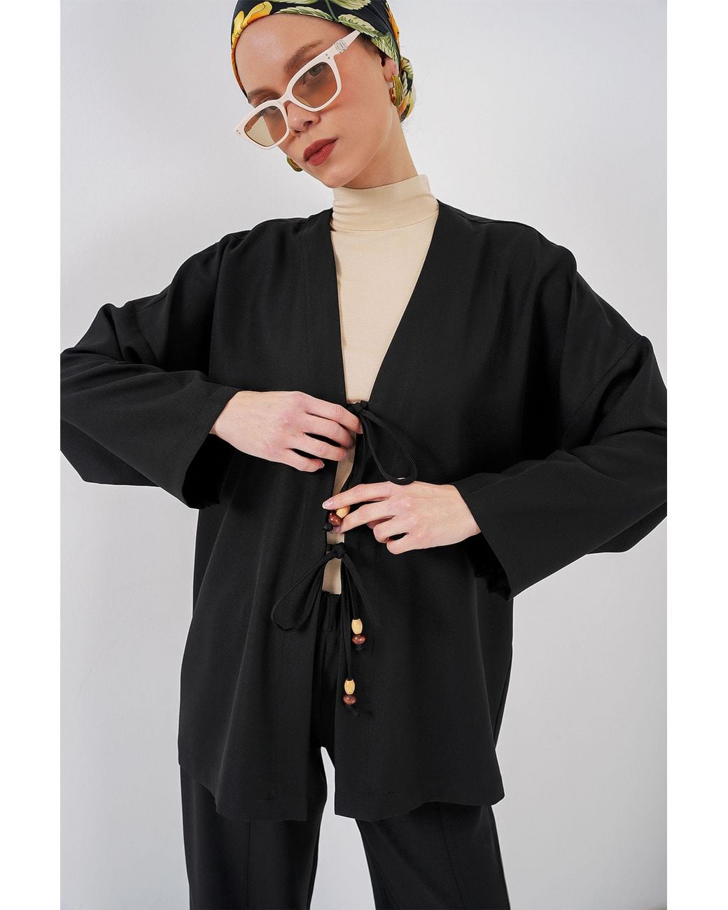 Bigdart Black V-Neck Cardigan And Wide Leg Pants Set