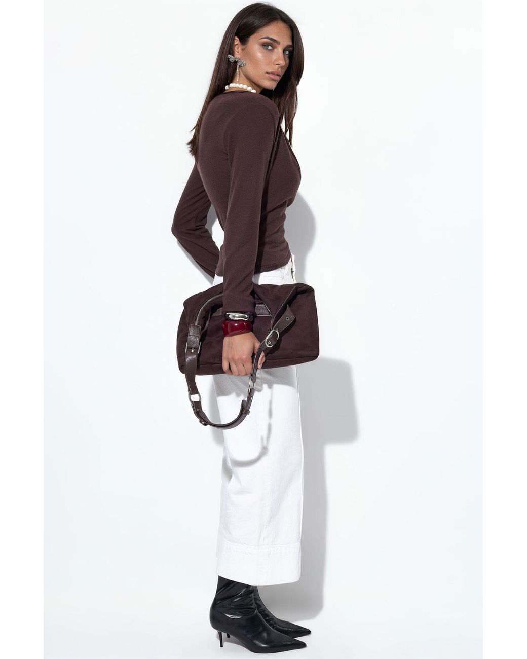 Busem Brown Belted Ribbed Knit Cardigan