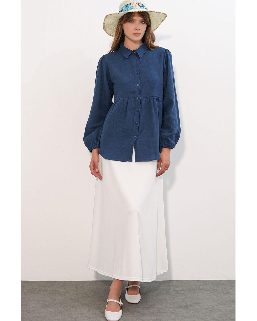 Bigdart Blue Oversized Cotton Long-Sleeve Shirt