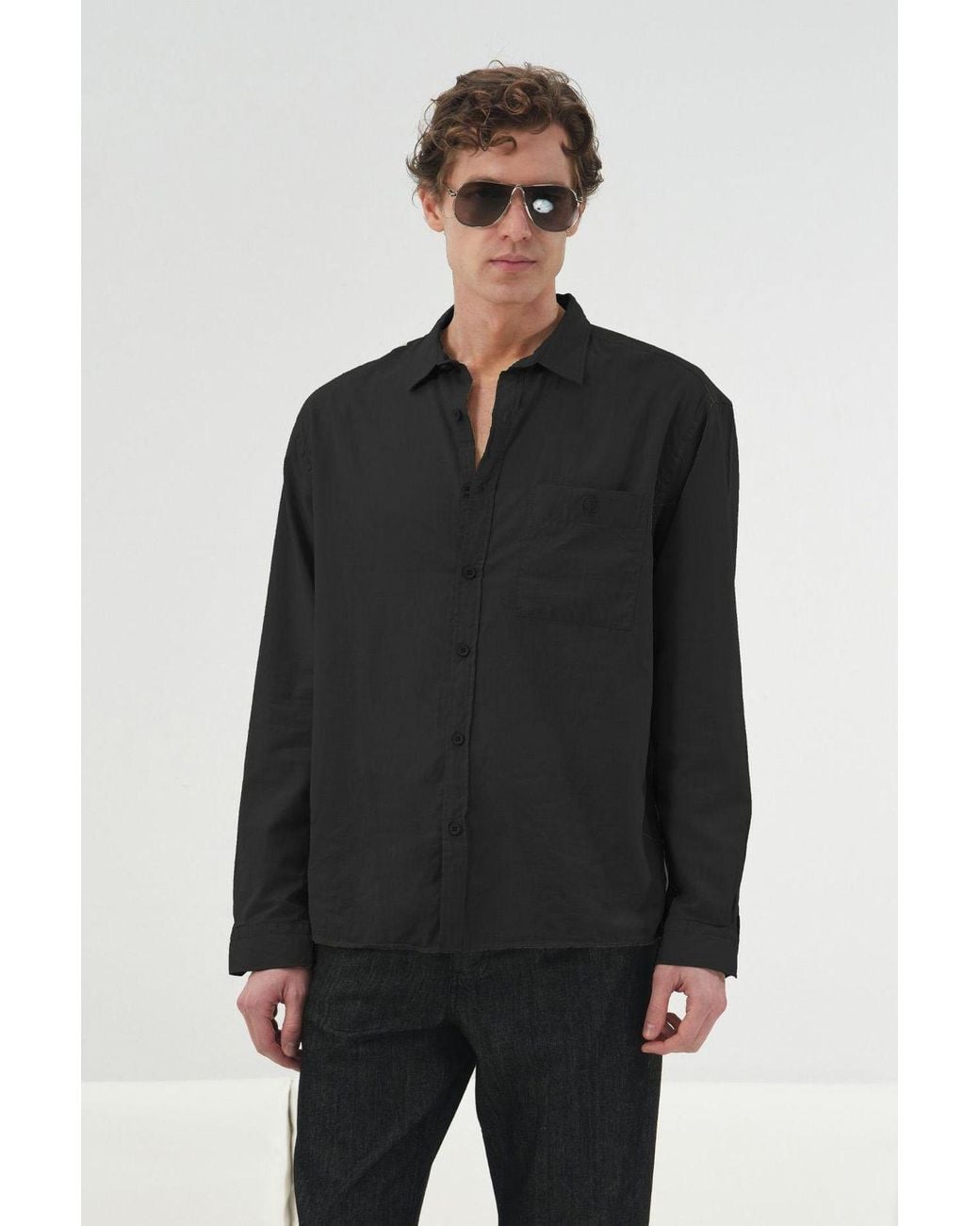 Giesto Black Long Sleeve Button-Up Shirt for men